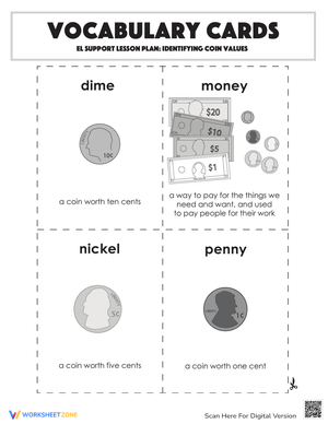 Vocabulary Cards: Identifying Coin Values