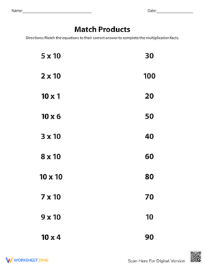 Multiplication Equation Matching