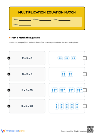 Essential Multiplication Equation Match Worksheet | Grade 3