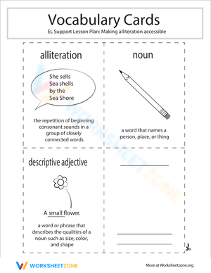 Alliteration Vocabulary Cards Accessible