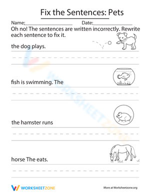 Fix the Sentences: Pets