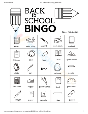 Back to School Bingo Card 20