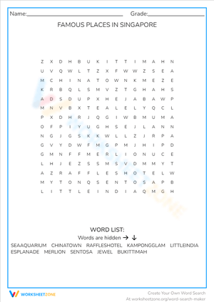 Famous Places in Singapore Word Search | Grade 4 Essential
