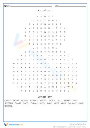 k c q ck x ch Word Search