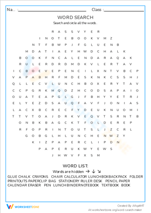 Back to School Word Search - Find Classroom Supplies!