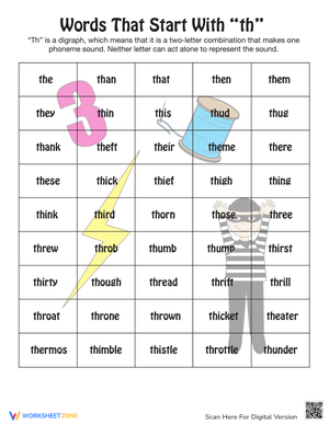 Explore Words Starting with TH Worksheet