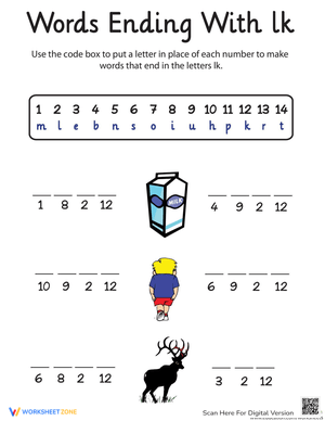 Words Ending with "lk" – Word Game