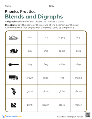 Phonics Practice Test: Blends and Digraphs