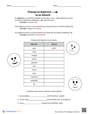 Change an Adjective Grammar Worksheet
