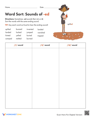 Word Sort: Sounds of -ed Worksheet