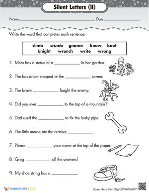 Phonics Review: Silent Letters Worksheet