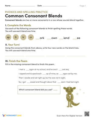 Consonant Blends Phonics Practice