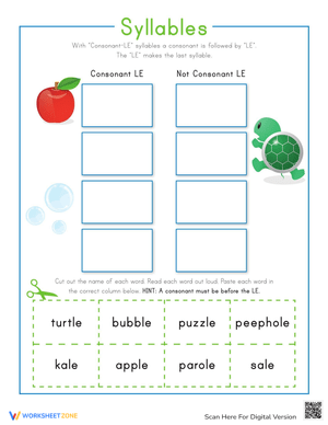 Consonant -le Syllables Worksheet