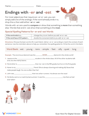 Endings with -er and -est Worksheet
