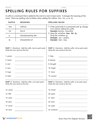 Spelling Rules for Suffixes Worksheet