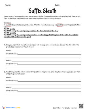 Suffix Sleuth Worksheet