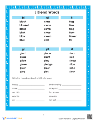 L-Blend Words Worksheet