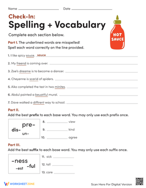 Check-In: Spelling and Vocabulary