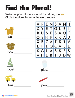 Find and Learn Plural Words in this Word Search