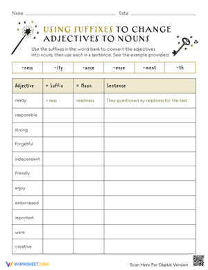 Transform Adjectives into Nouns Using Suffixes