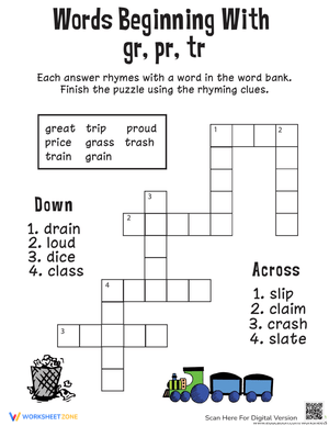 Printable Consonant Blends Crossword | Grade 1 ELA