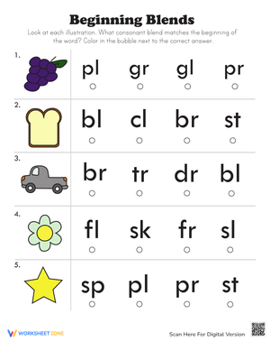 Beginning Consonant Blends: Phonics Practice