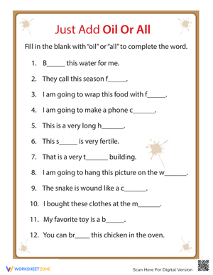 Word Completion – Oil or All Practice