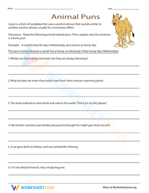 Funny Animal Puns Worksheet