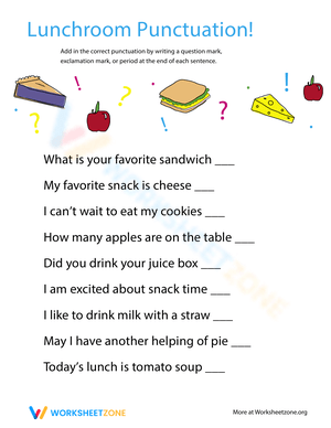 Punctuation Practice: Lunch Room Sentences