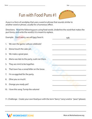 Fun with Food Puns Worksheet