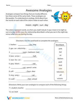 Awesome Analogies Worksheet: Improve Logic