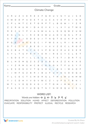 Climate Change Word Search Puzzle