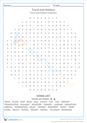 Travel and Holidays: A Vocabulary Worksheet