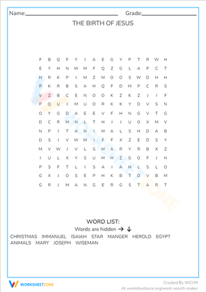 The Birth of Jesus: A Nativity Story Worksheet