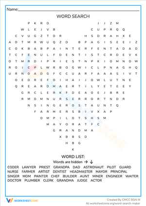 Community Helpers Word Search - Heart Puzzle for Kids & Adults