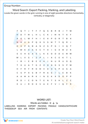 Word Search: Export Packing & Labelling