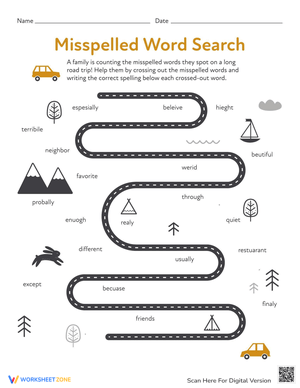 Misspelled Word Search Printable Activity