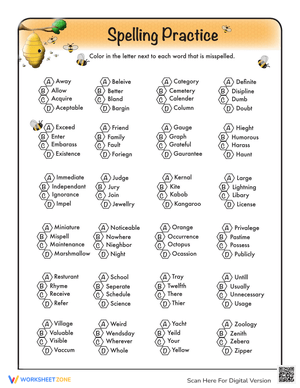 Spelling Practice Quiz Worksheet