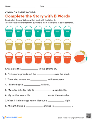 Sight Words: Complete the Story with B Words