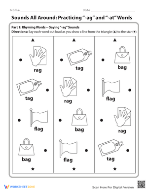 Ag and At Words Practice Worksheet
