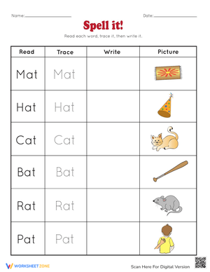 Trace and Write CVC Words Worksheet 