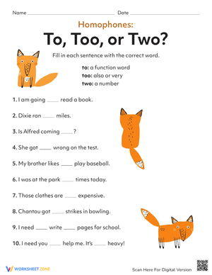 Too vs Two: Homophone Practice
