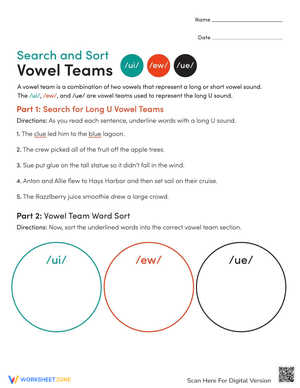 Search and Sort Long U Vowel Sounds