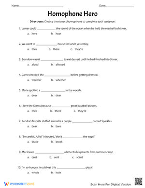 Homophone Hero: Mastering Homophones