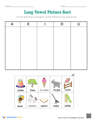Long Vowel Picture Sort Activity for Kids