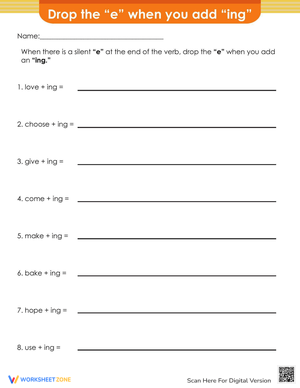 Drop E, Add ING: Spelling Rule Practice
