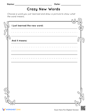 Crazy New Words Worksheet for Kids