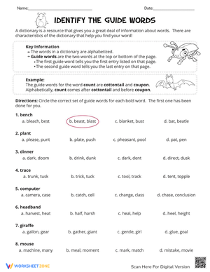 Identify Guide Words: Dictionary Skills
