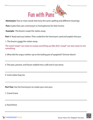 Fun with Puns: Language Arts Worksheet