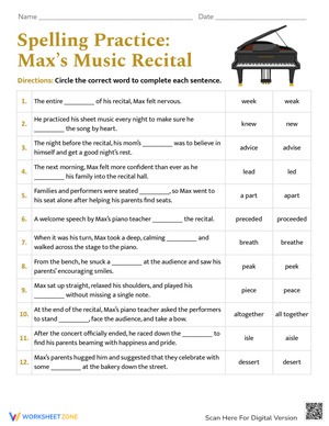 Spelling Practice: Max's Music Recital